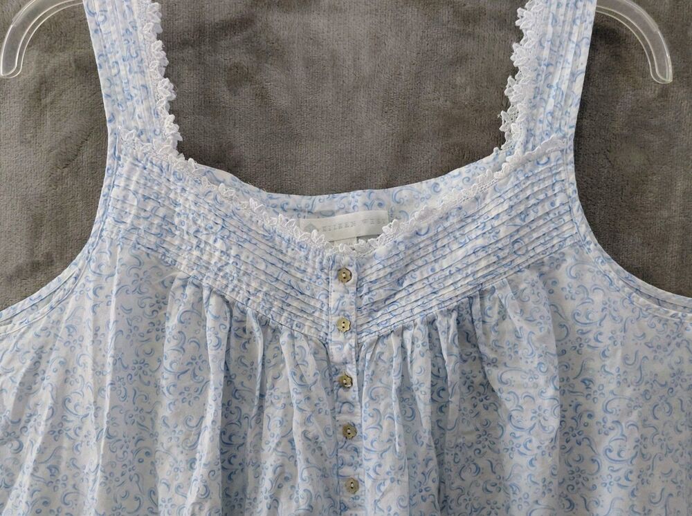 Eileen West Pintuck Nightgown Women's 1X Blue Dainty Cottagecore Cotton Ballet - Picture 2 of 8